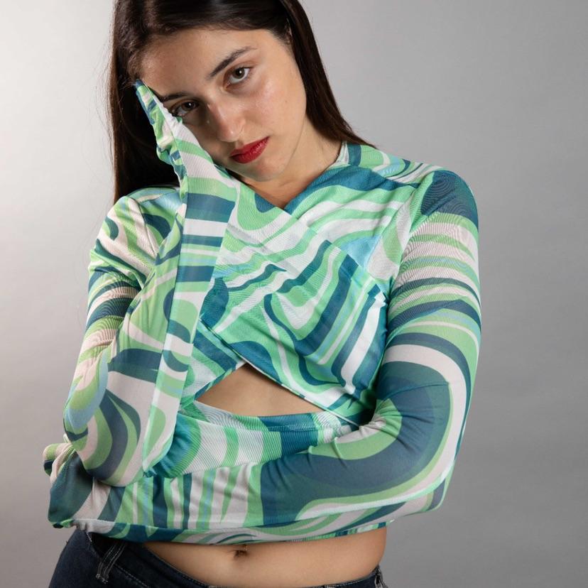 Marble mesh top חולצת שרוול כפפה💙💚 חדשה!