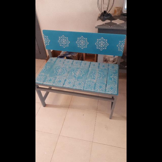 ספסל מעוטר  מתכת ועץ